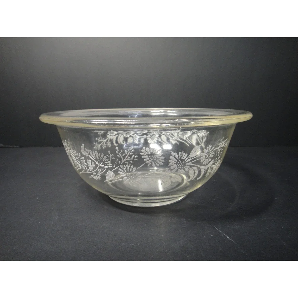 Vintage Pyrex #322 Clear Glass Mixing Bowl Colonial Mist White Daisy Floral 1L